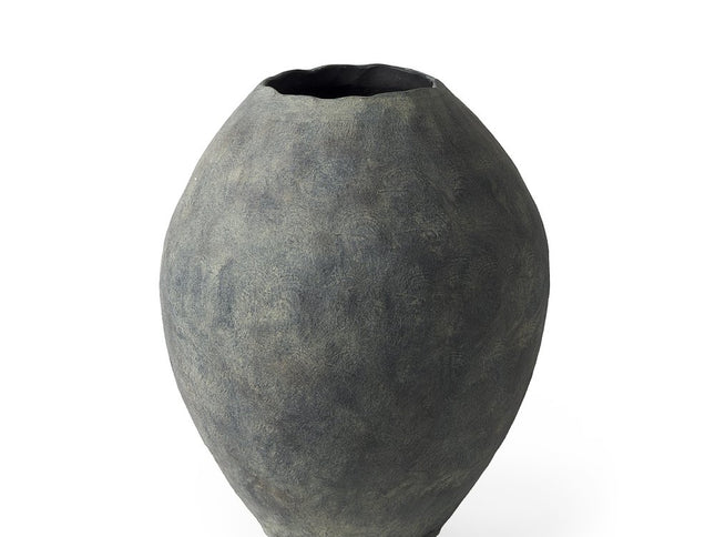23" Gray Oval Distressed Ceramic Floor Vase