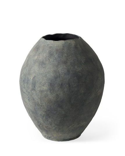 23" Gray Oval Distressed Ceramic Floor Vase