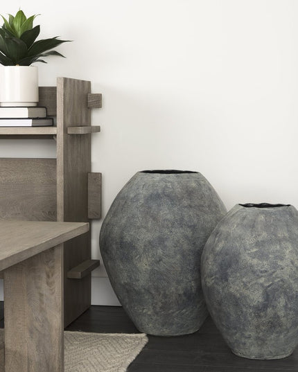 23" Gray Oval Distressed Ceramic Floor Vase