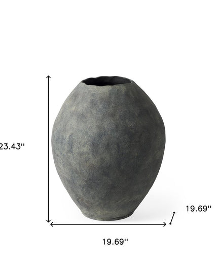 23" Gray Oval Distressed Ceramic Floor Vase