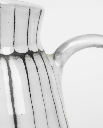 13" Black And White Ceramic Cylinder Jug Vase With Sculptural Details