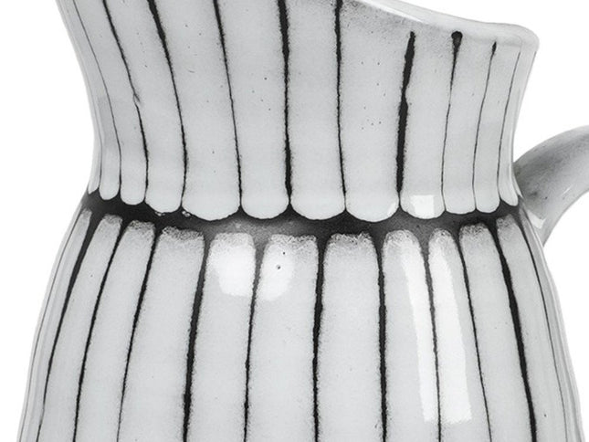 13" Black And White Ceramic Cylinder Jug Vase With Sculptural Details