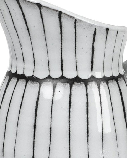 13" Black And White Ceramic Cylinder Jug Vase With Sculptural Details