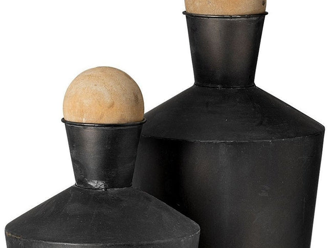 Set of Two Black and Brown Metal Cylindrical Urns