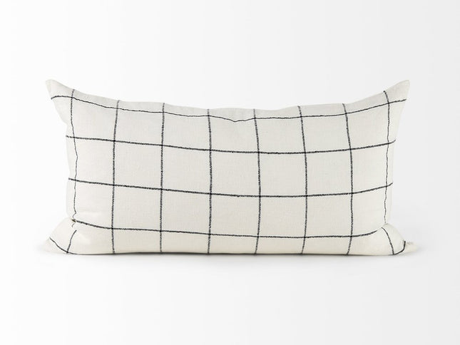 White And Black Grid Lumbar Accent Pillow Cover