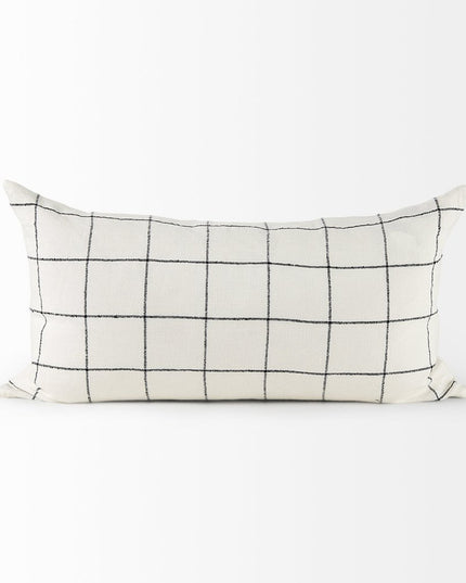 White And Black Grid Lumbar Accent Pillow Cover