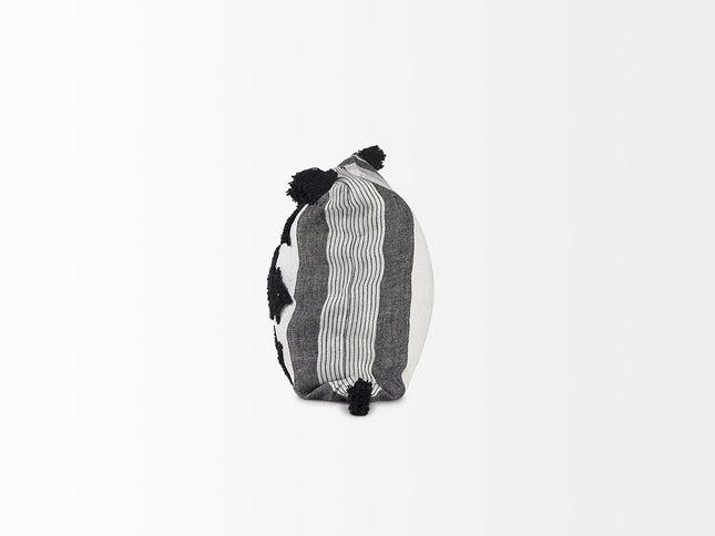 White And Gray Fringed Lumbar Pillow Cover