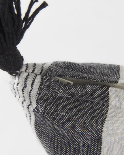 White And Gray Fringed Lumbar Pillow Cover