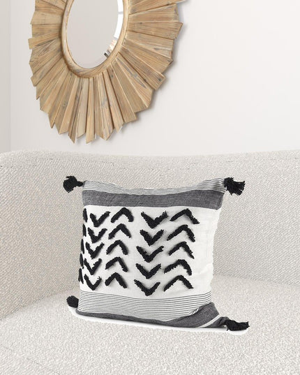 White And Gray Fringed Pillow Cover