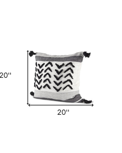 White And Gray Fringed Pillow Cover