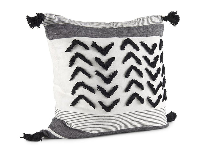White And Gray Fringed Pillow Cover