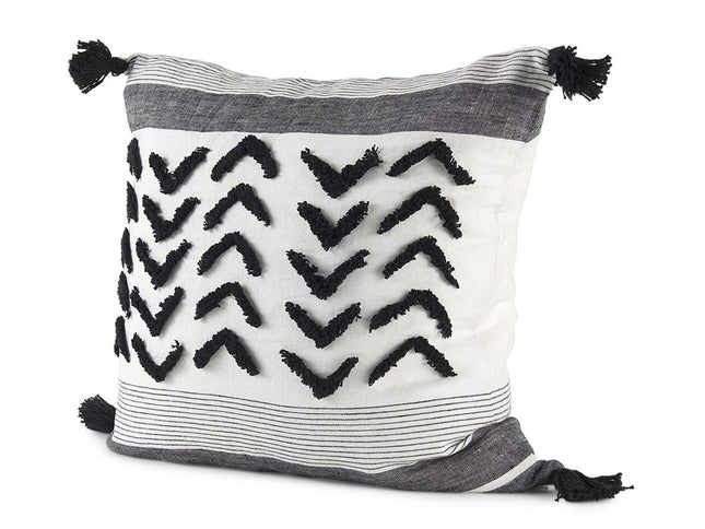White And Gray Fringed Pillow Cover