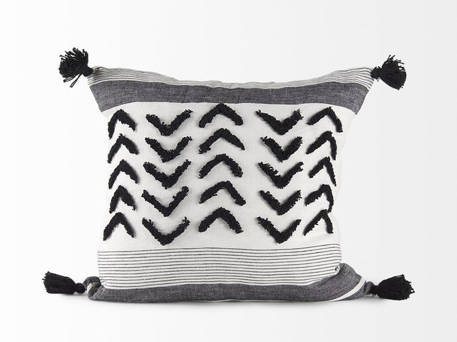 White And Gray Fringed Pillow Cover