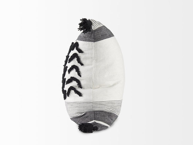 White And Gray Fringed Pillow Cover