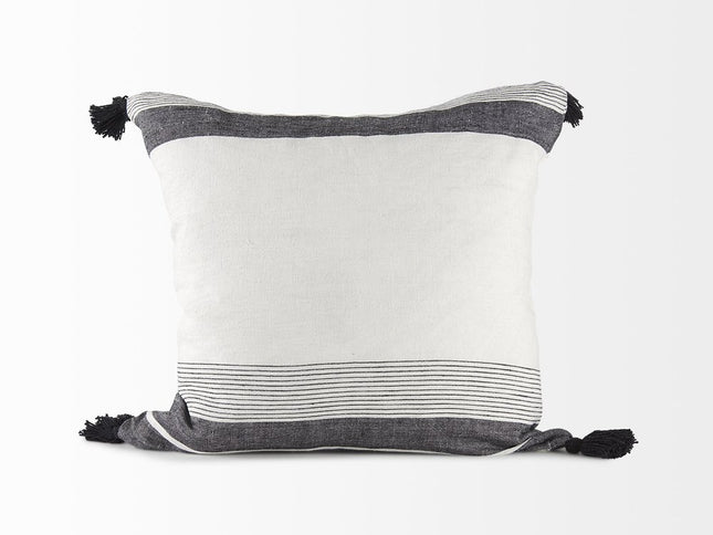 White And Gray Fringed Pillow Cover