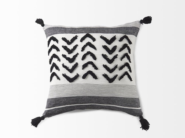 White And Gray Fringed Pillow Cover
