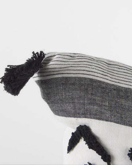 White And Gray Fringed Pillow Cover