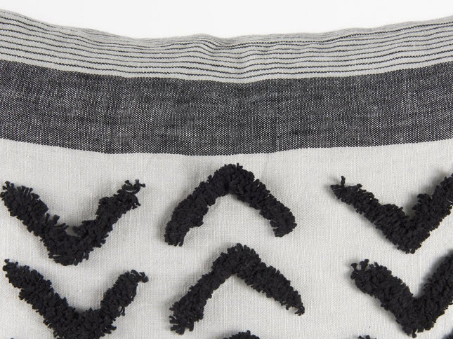 White And Gray Fringed Pillow Cover