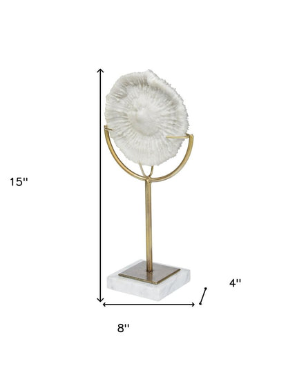 15" Gold and White Metal and Resin Tabletop Sculpture