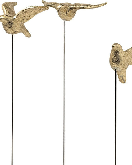 Set Of Three Gold Bird Sculptures