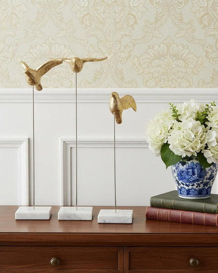 Set Of Three Gold Bird Sculptures