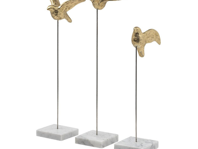 Set Of Three Gold Bird Sculptures