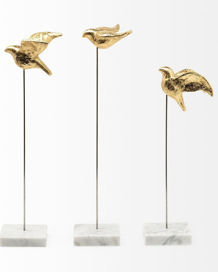 Set Of Three Gold Bird Sculptures