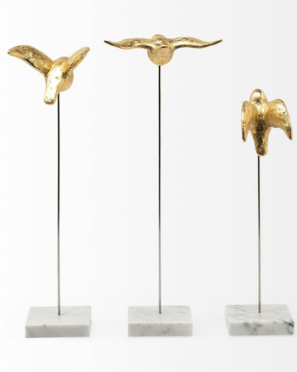 Set Of Three Gold Bird Sculptures