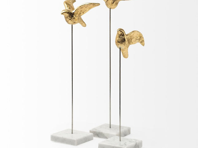 Set Of Three Gold Bird Sculptures