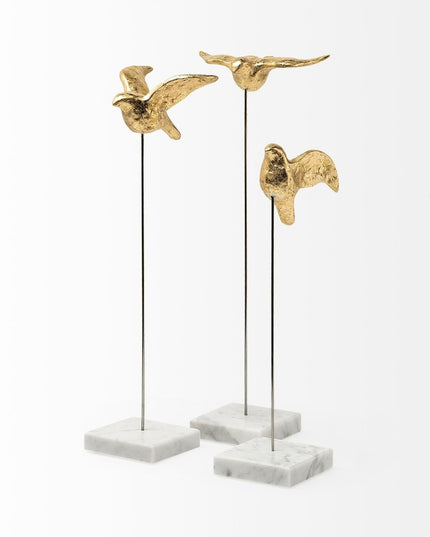 Set Of Three Gold Bird Sculptures