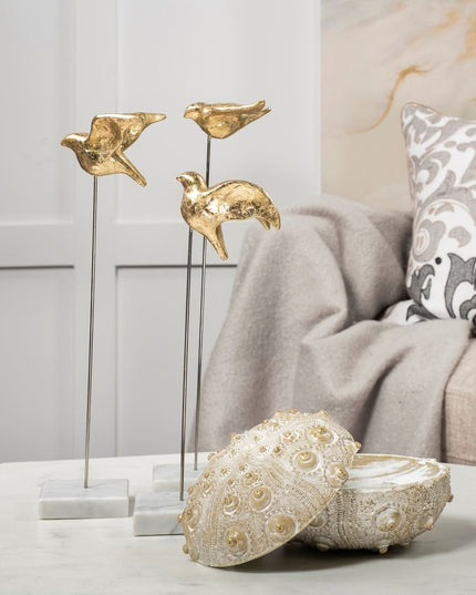 Set Of Three Gold Bird Sculptures