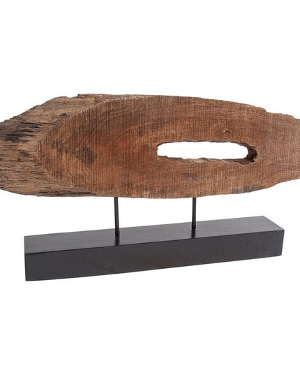 15" Brown and Black Wood and Metal Tabletop Sculpture