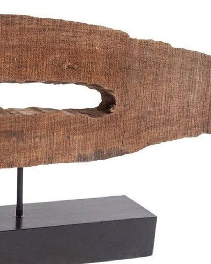 15" Brown and Black Wood and Metal Tabletop Sculpture