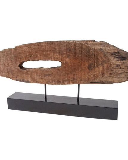 15" Brown and Black Wood and Metal Tabletop Sculpture