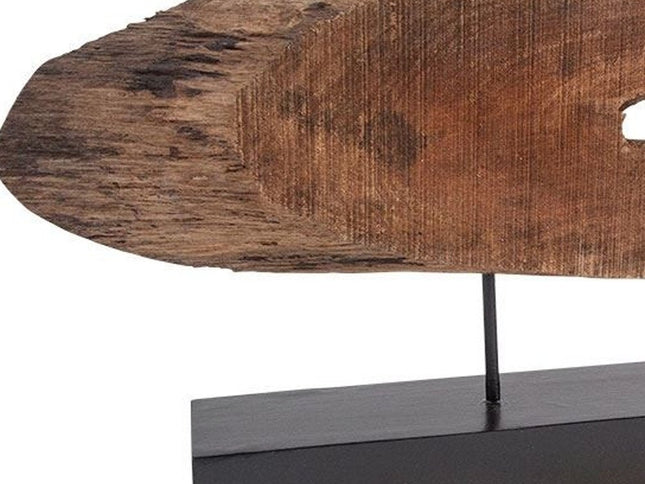 15" Brown and Black Wood and Metal Tabletop Sculpture