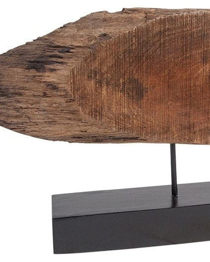 15" Brown and Black Wood and Metal Tabletop Sculpture