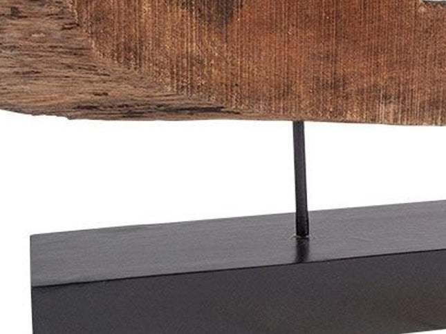 15" Brown and Black Wood and Metal Tabletop Sculpture