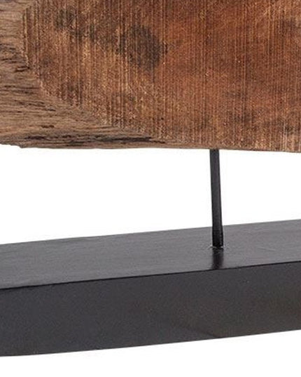 15" Brown and Black Wood and Metal Tabletop Sculpture