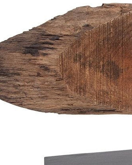 15" Brown and Black Wood and Metal Tabletop Sculpture