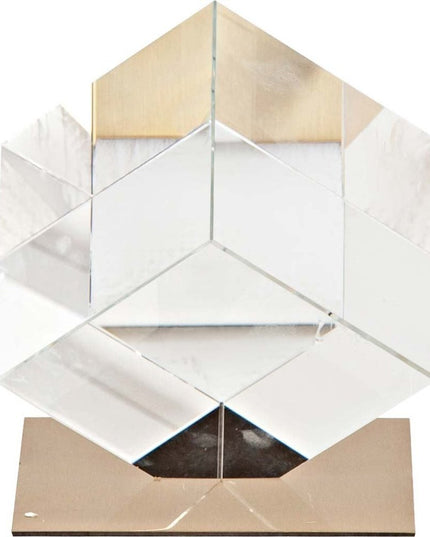 6" Optical Glass Cube And Gold Sculpture