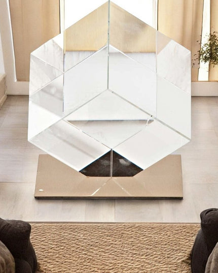 6" Optical Glass Cube And Gold Sculpture