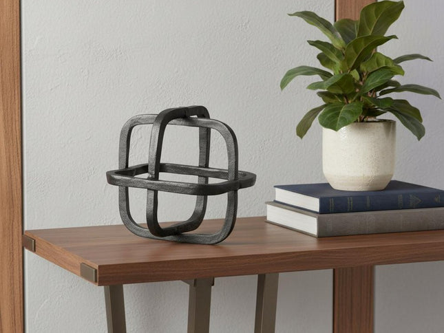 Black Metal Cube Shaped Link Sculpture