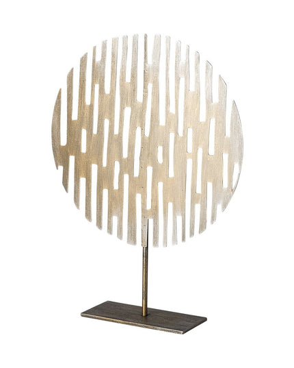 17" Antiqued Gold Round Disc Metal Tabletop Sculpture