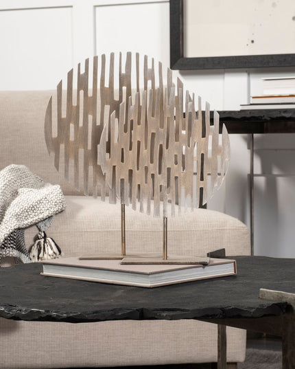 17" Antiqued Gold Round Disc Metal Tabletop Sculpture