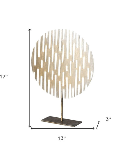17" Antiqued Gold Round Disc Metal Tabletop Sculpture