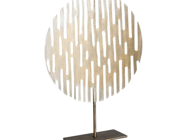 17" Antiqued Gold Round Disc Metal Tabletop Sculpture