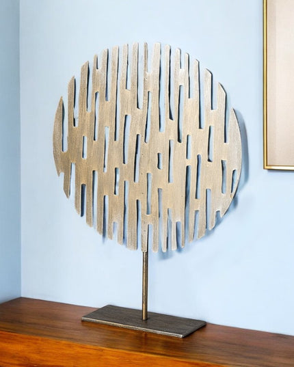 17" Antiqued Gold Round Disc Metal Tabletop Sculpture