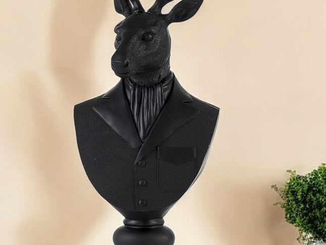 23" Black Polyresin Suited Deer Bust Tabletop Sculpture