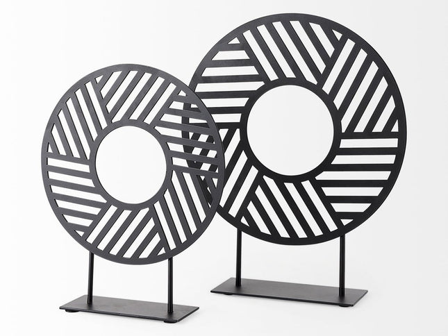 Black Metal Round Geometric Sculpture