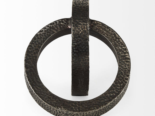 Two Ring Gray Hammered Metal Sculpture